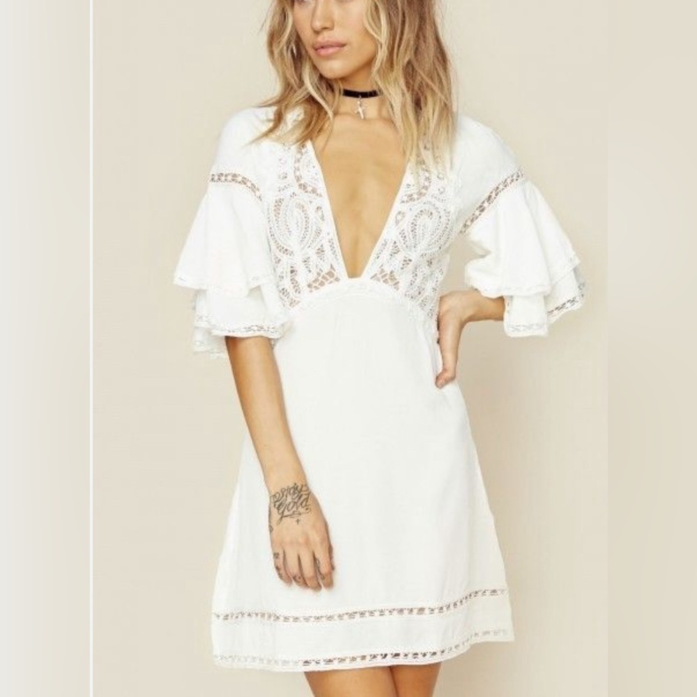 For Love & Lemons Plunge Mini Dress